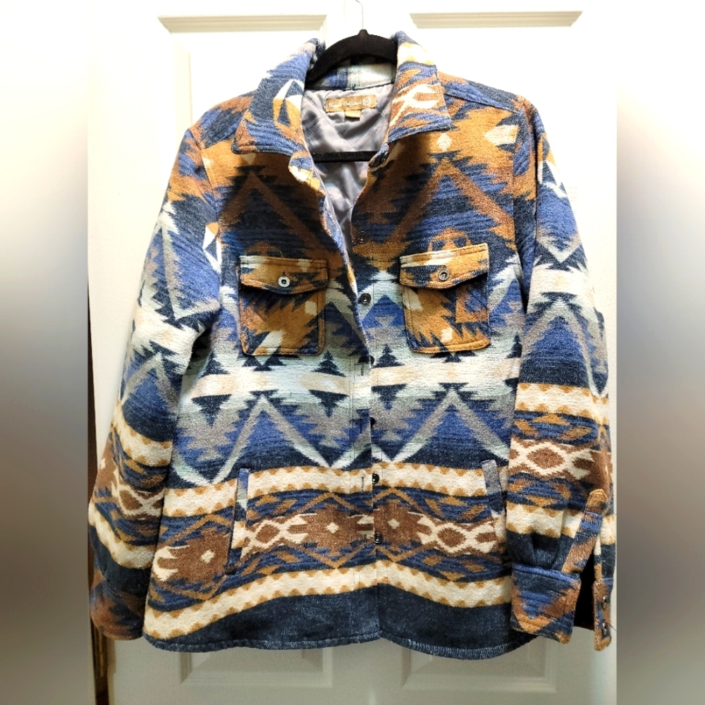 Victory Outfitters Womens L Western Design Jacket Blue/Brown